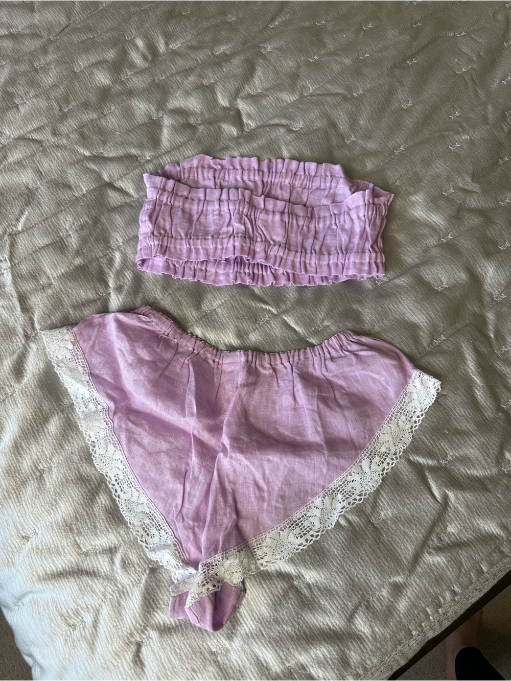 NWOT LG Lilac Lace-Trim Cotton Sleep Shorts Set